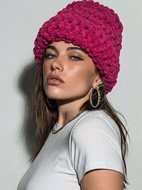 Handcrafted Plush Pink Super Bulky Statement Winter Beanie